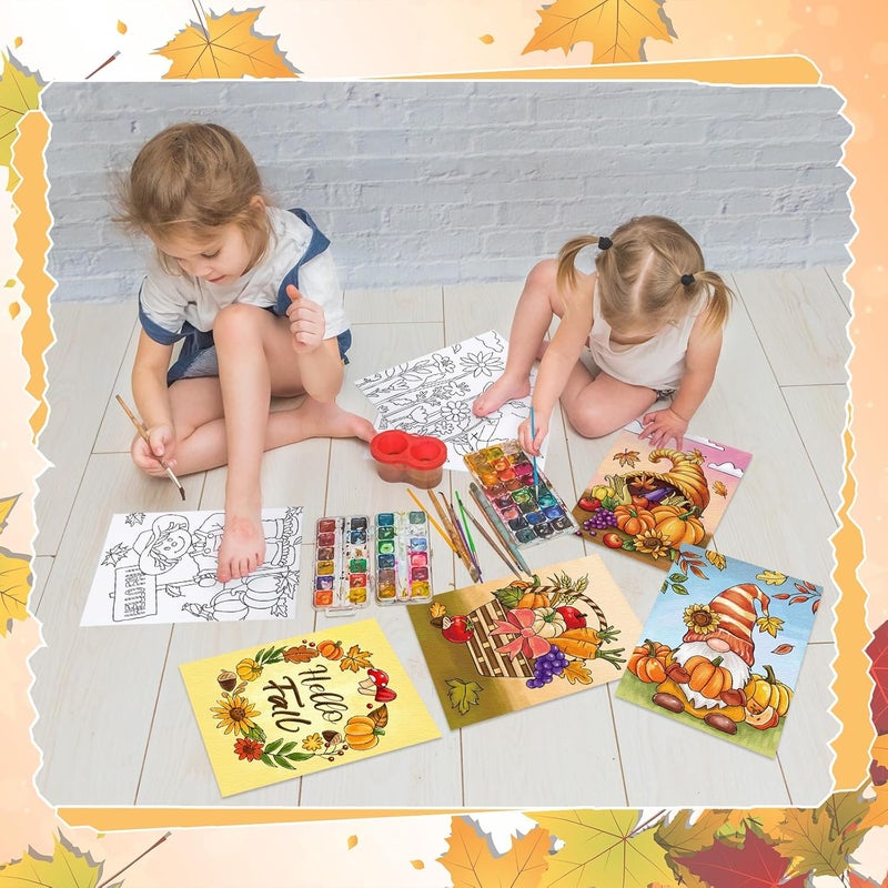 Anseal 12 Packs Fall Thanksgiving Pre Drawn Canvas to Paint, 5" X 7" Pre Printed Canvas for Kids, Pre Stretched Canvas Outline Painting Boards for Beginners, Students, Party Favor (Fall) - Image 5